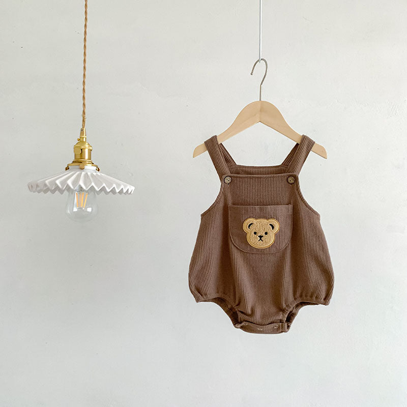 Bear Suspender Romper Brown