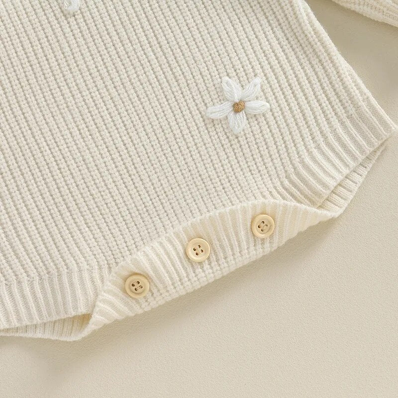 White flowers knitted romper Off white