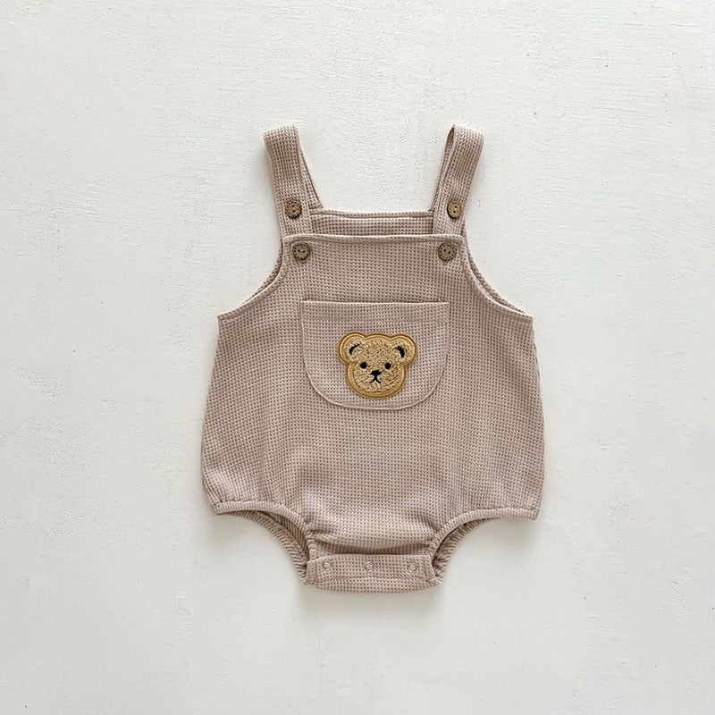 Bear Suspender Romper Khaki