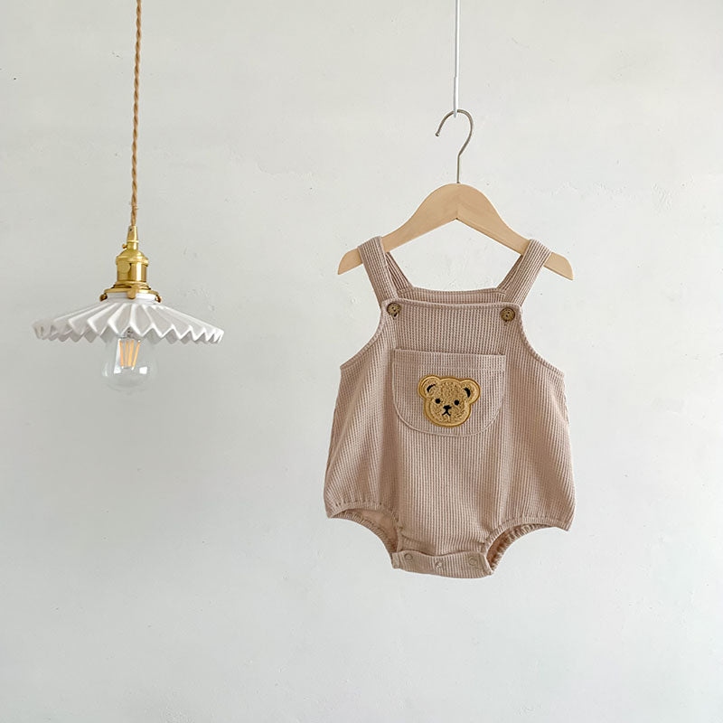 Bear Suspender Romper Khaki