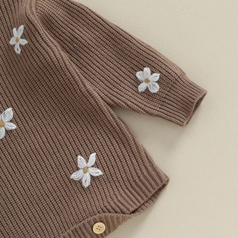 White flowers knitted romper Chocolate