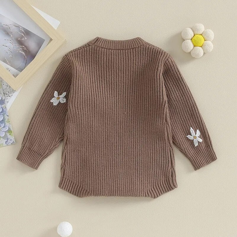 White flowers knitted romper Chocolate
