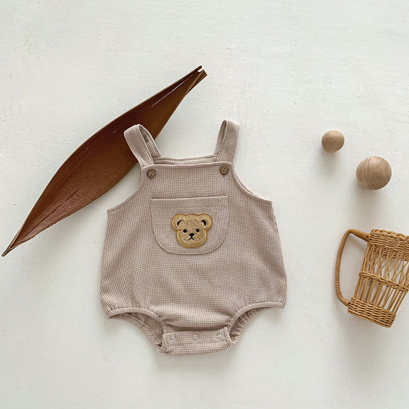 Bear Suspender Romper Khaki