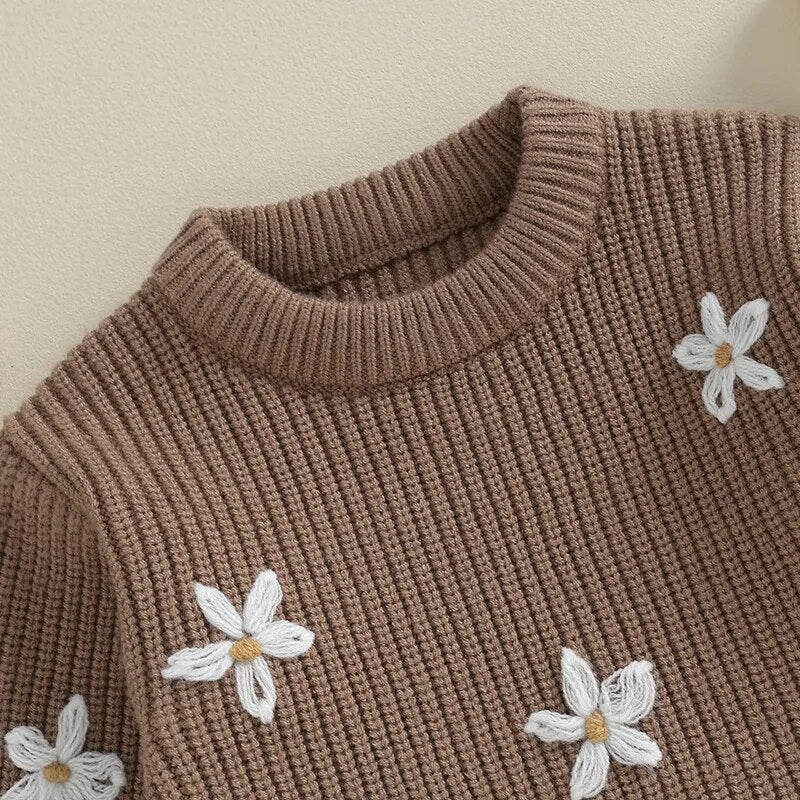White flowers knitted romper Chocolate
