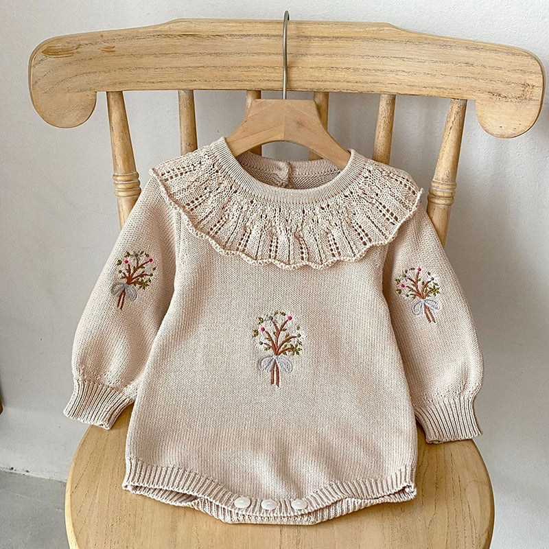 Bouquet knitted Romper Beige