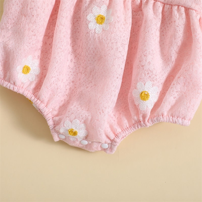 Daisy puff sleeve Romper Pink