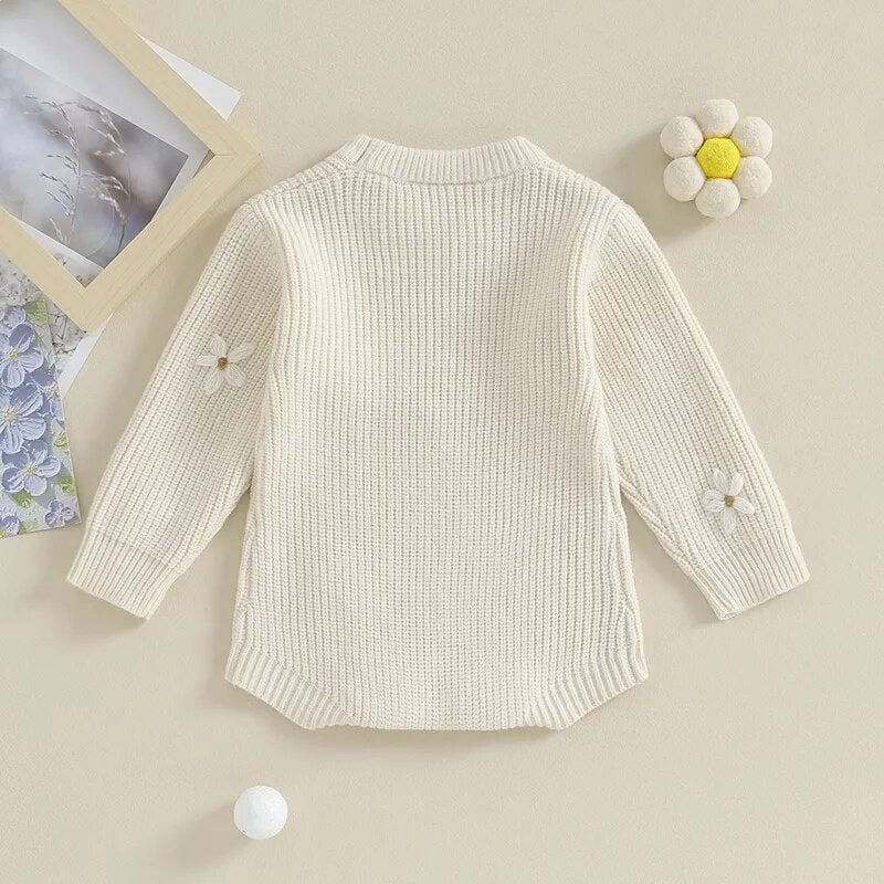White flowers knitted romper Off white