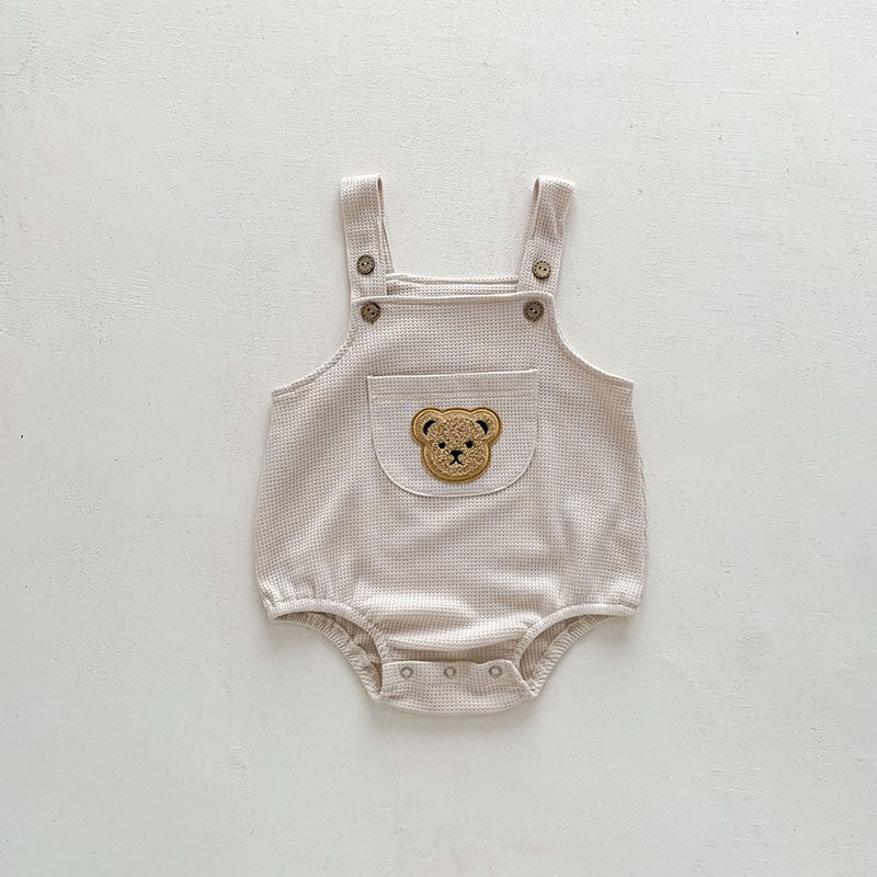 Bear Suspender Romper Beige