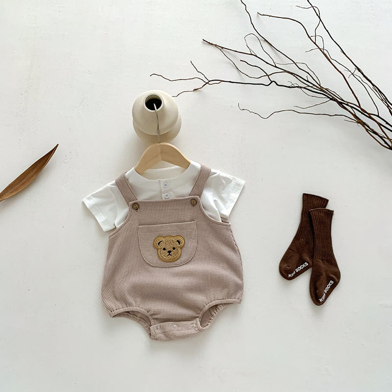 Bear Suspender Romper Khaki