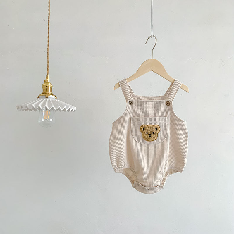 Bear Suspender Romper Beige