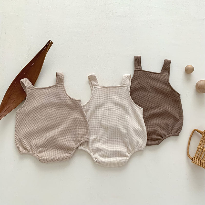 Bear Suspender Romper Beige