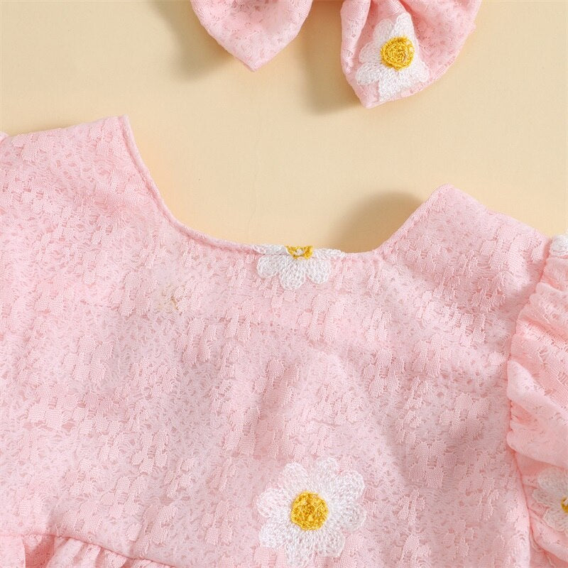 Daisy puff sleeve Romper Pink