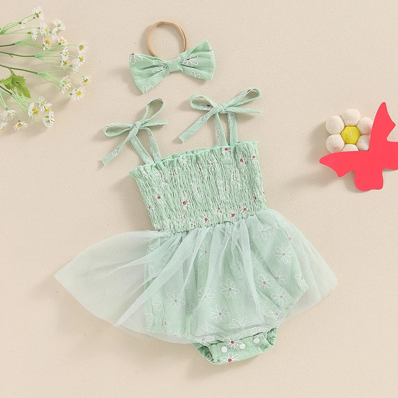 Tiny floral tutu romper Green