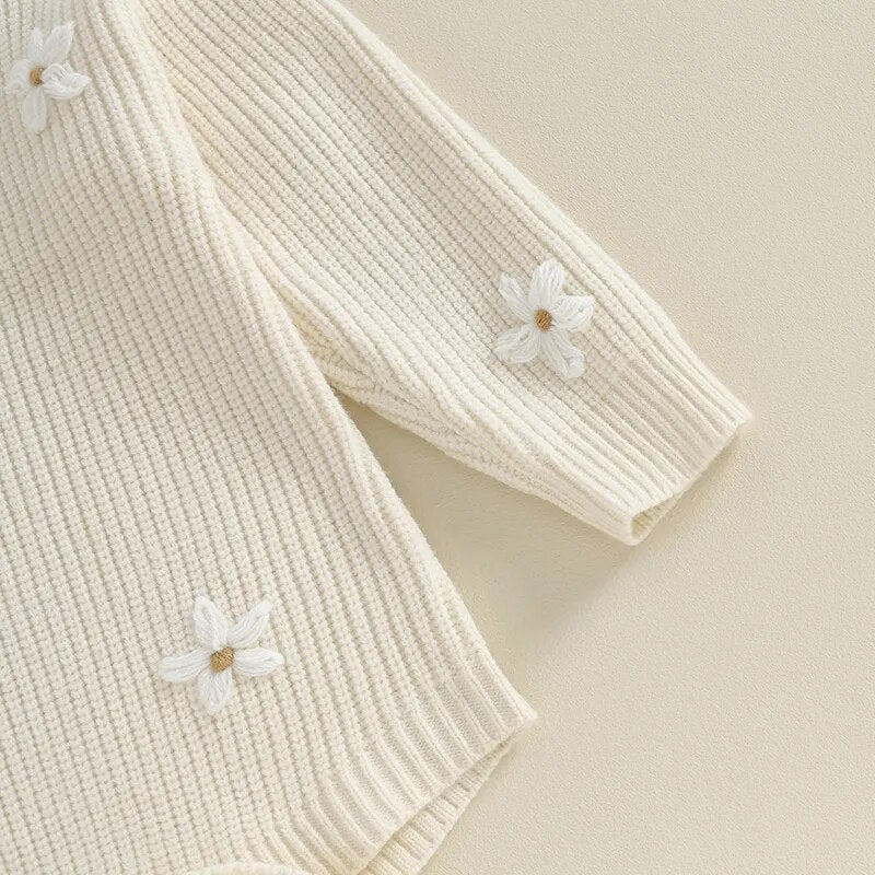 White flowers knitted romper Off white