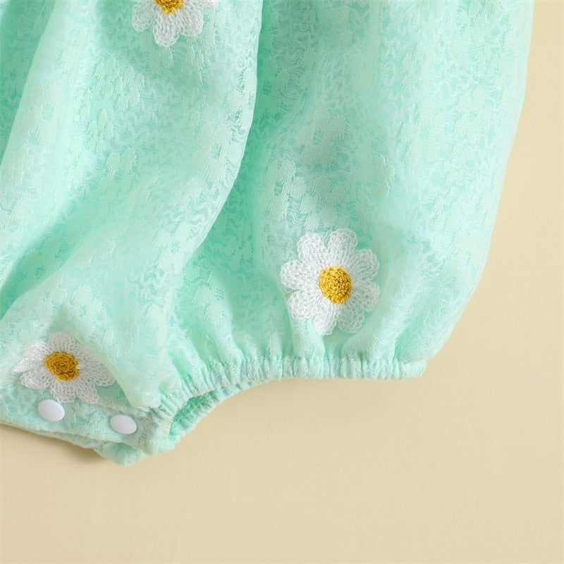 Daisy puff sleeve Romper Green