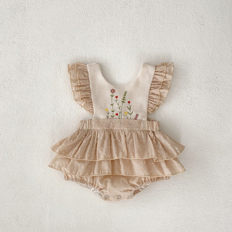 Sophie Flower Romper Beige