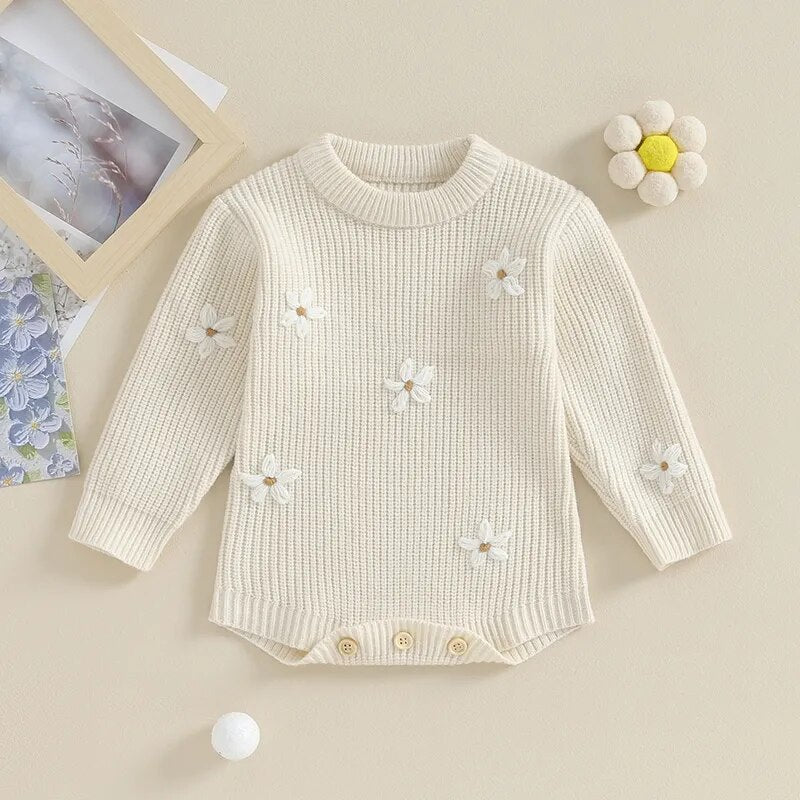 White flowers knitted romper Off white