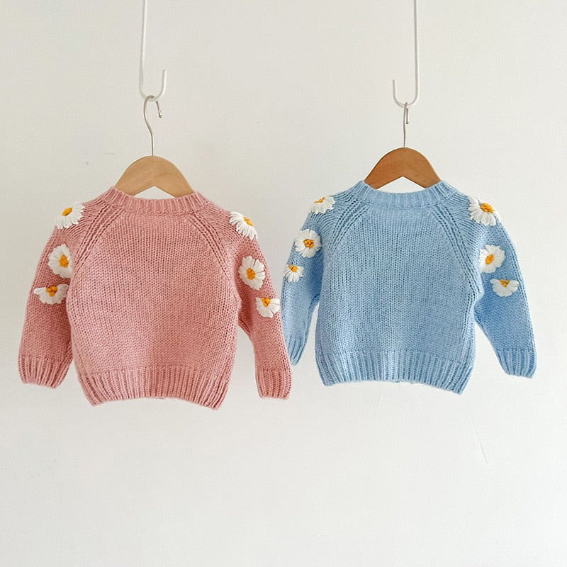 Daisy Embroidery Cardigan Sky