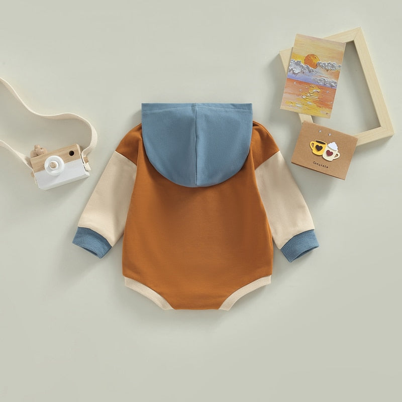 Color block hooded romper Brown