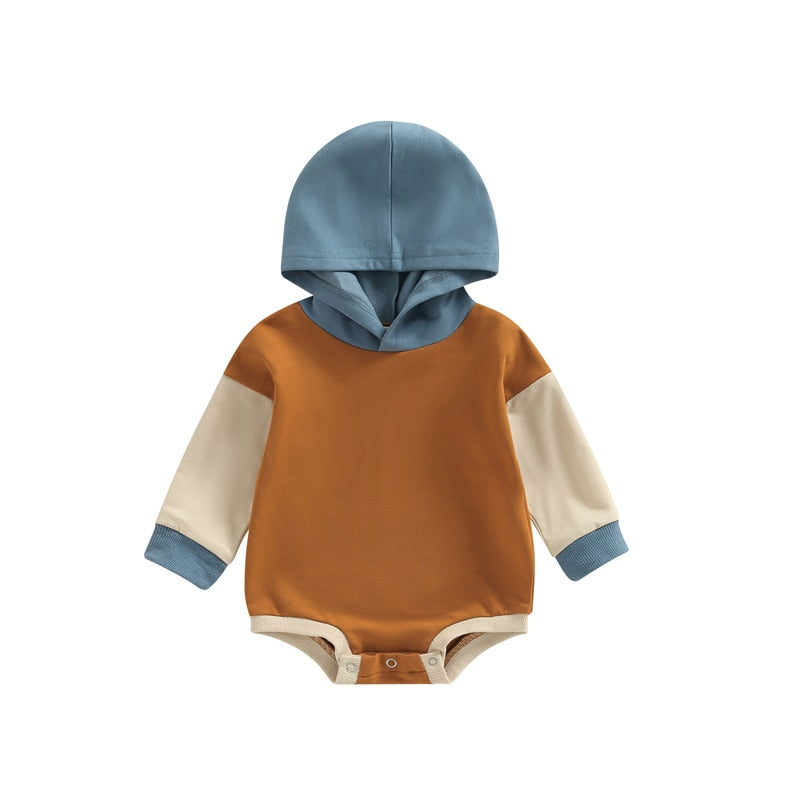 Color block hooded romper Brown
