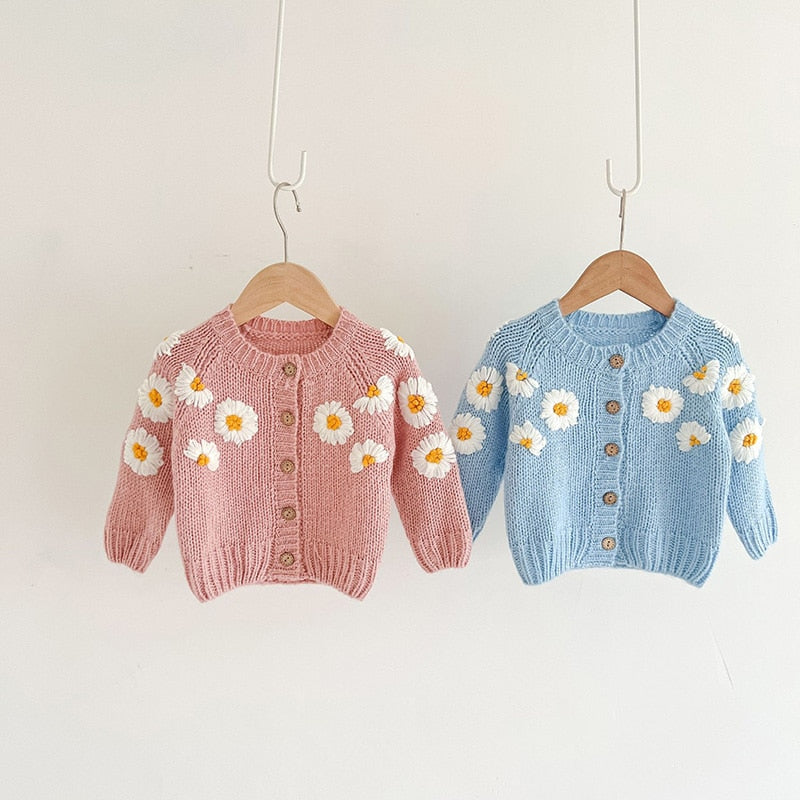 Daisy Embroidery Cardigan Sky