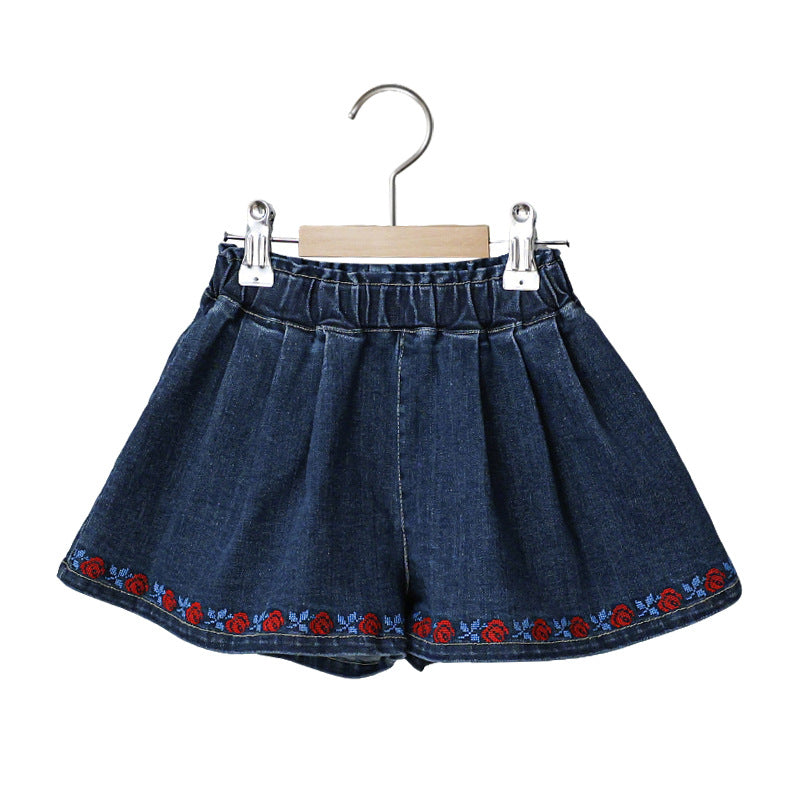 The Flowers Embroidery Denim Shorts