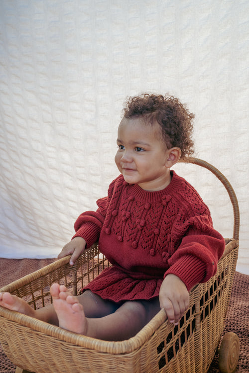 The red pom-pom knit sweater