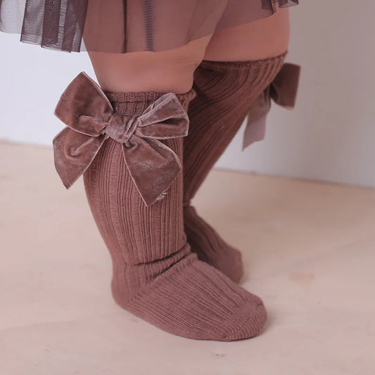 Velvet Bow High Knee Socks