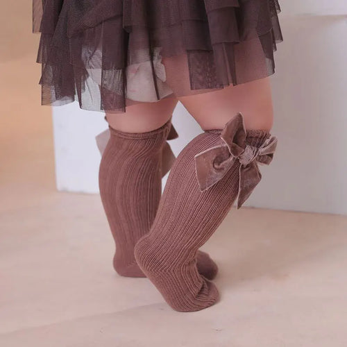 Velvet Bow High Knee Socks