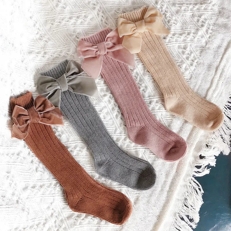 Velvet Bow High Knee Socks