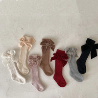 Velvet Bow High Knee Socks