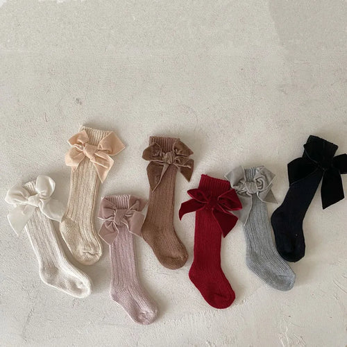 Velvet Bow High Knee Socks