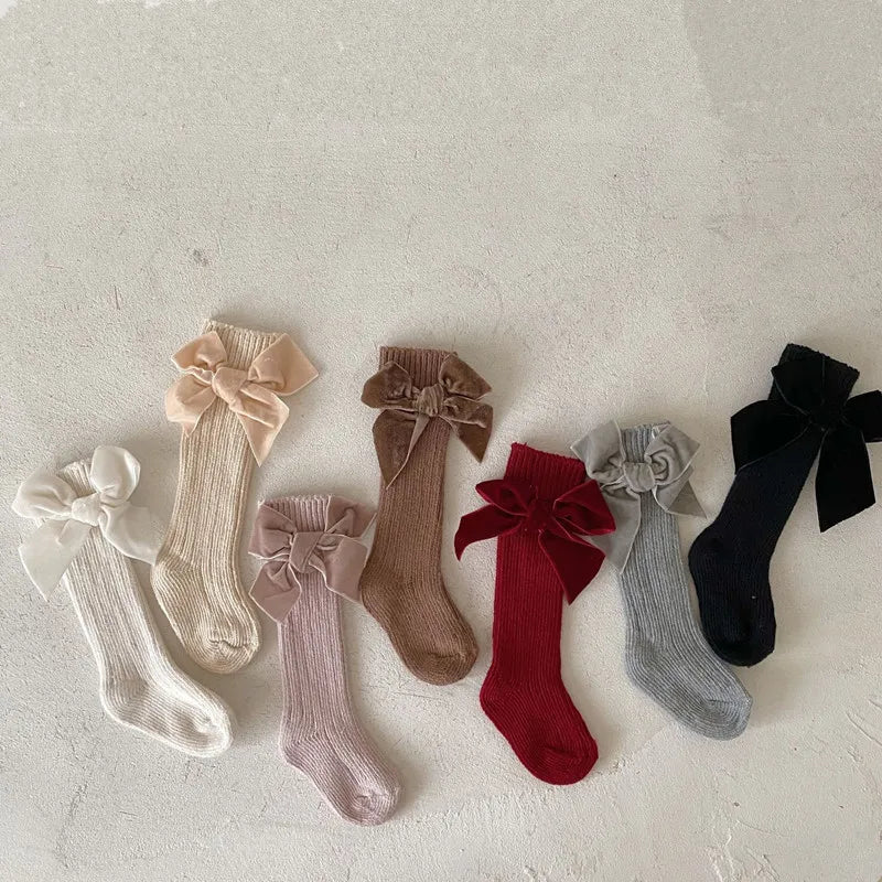 Velvet Bow High Knee Socks