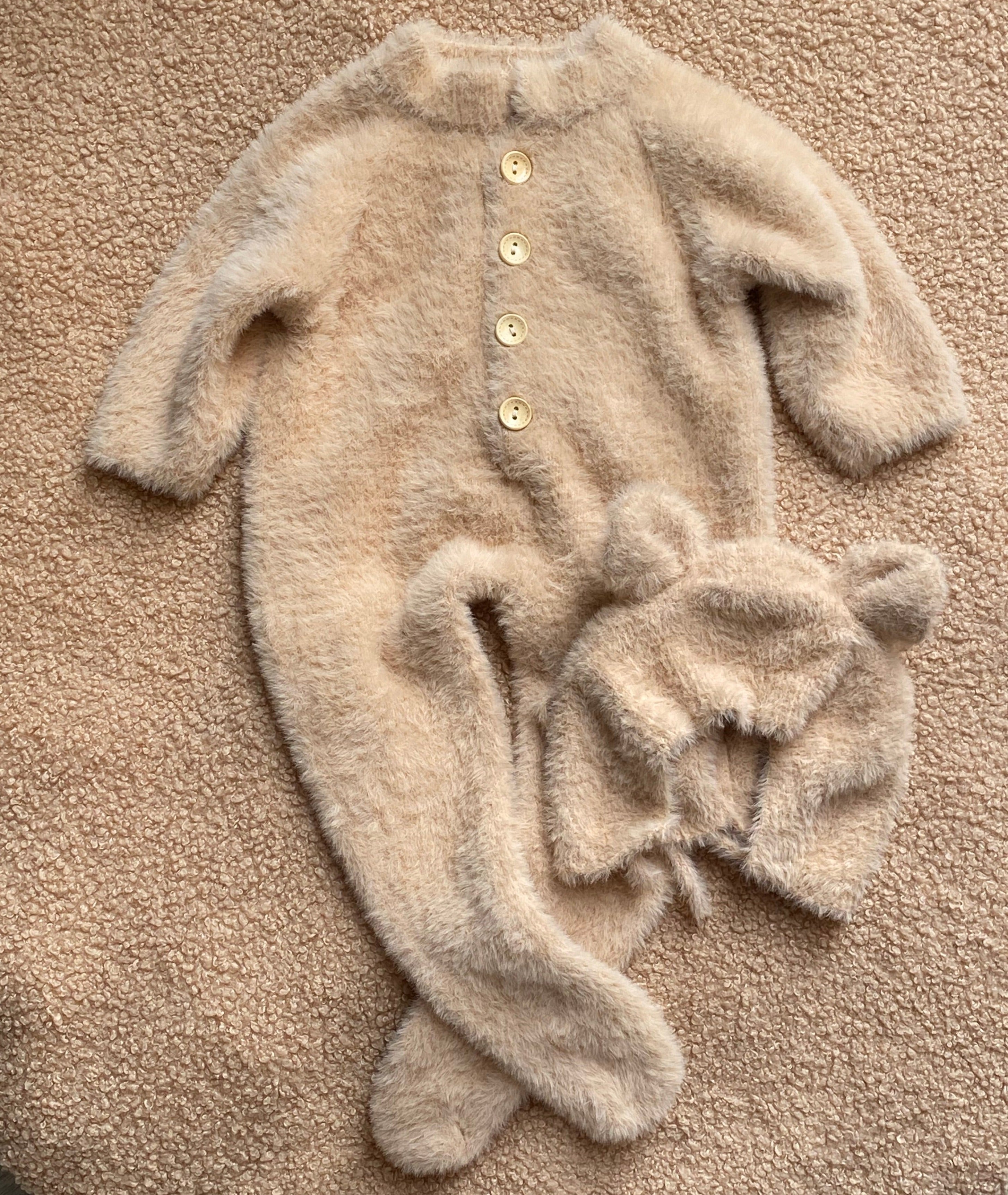 Bear Fluffy Jumpsuit and Hat