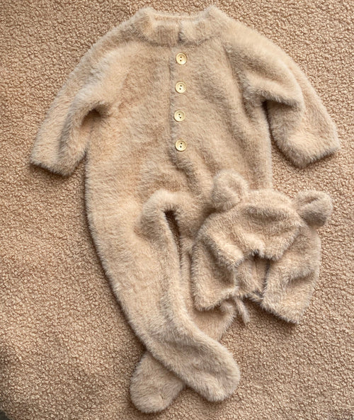 Bear Fluffy Jumpsuit and Hat