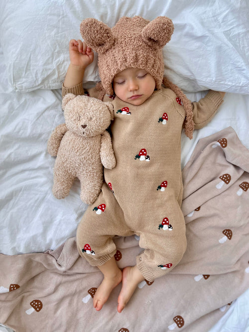 The Mushroom Romper Camel