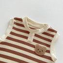Bear Striped Romper Brown