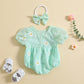 Daisy puff sleeve Romper Green