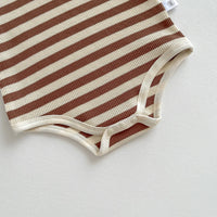 Bear Striped Romper Brown