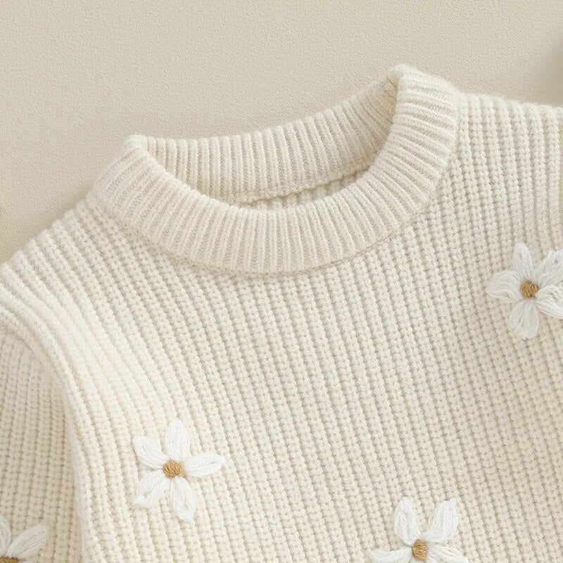 White flowers knitted romper Off white