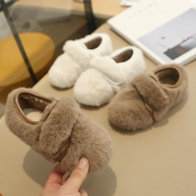 Fluffy velcro moccasins