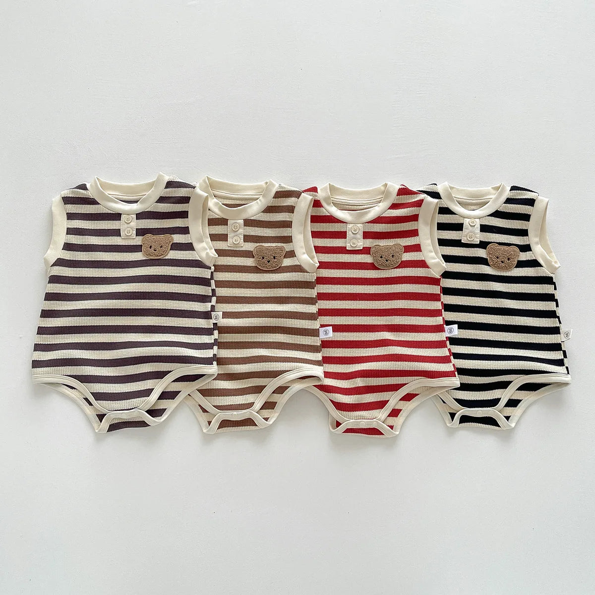 Bear Striped Romper Black