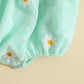 Daisy puff sleeve Romper Green