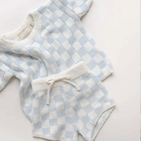 The checkered knitted set Sky