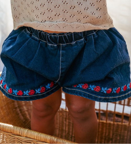 The Flowers Embroidery Denim Shorts