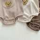 Bear Suspender Romper Beige