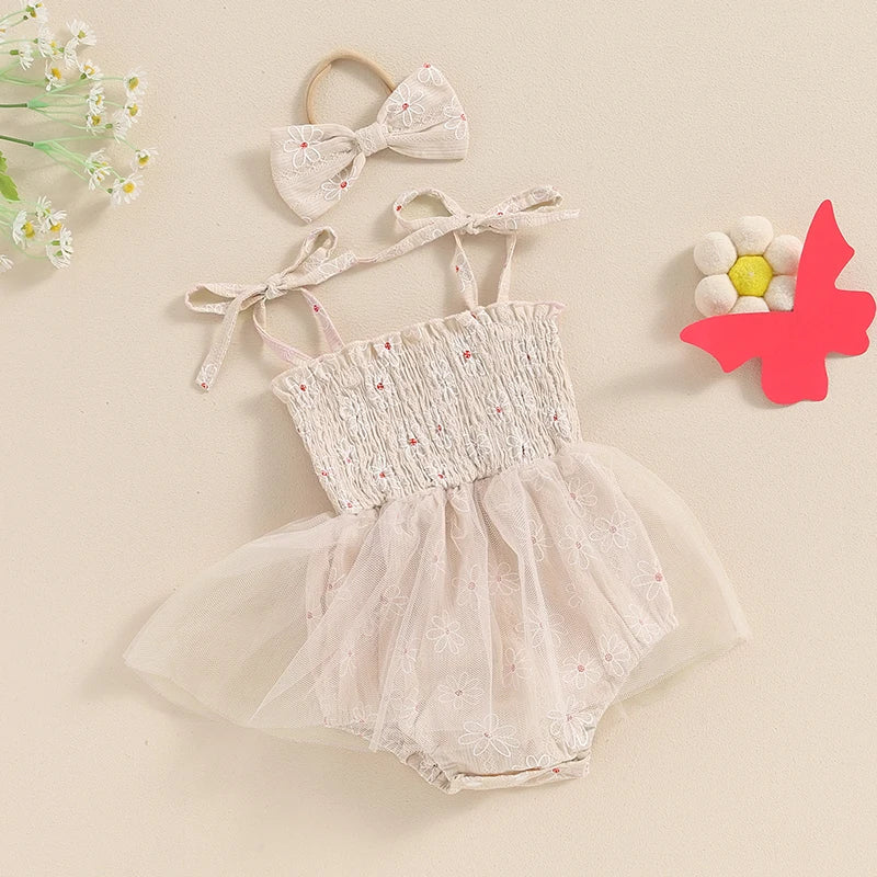 Tiny floral tutu romper Beige