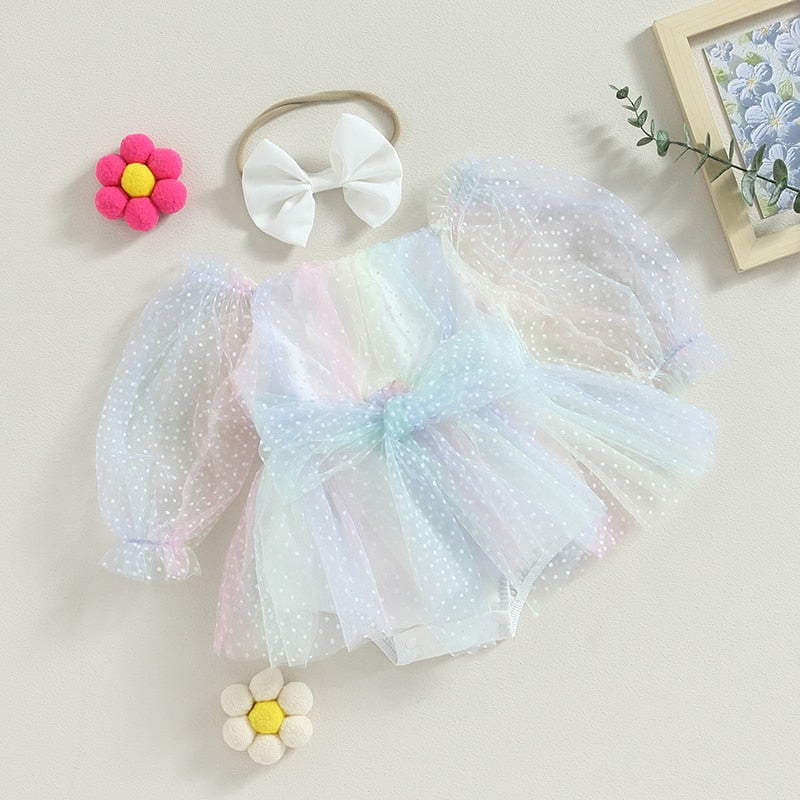 Dotted rainbow tulle  Romper
