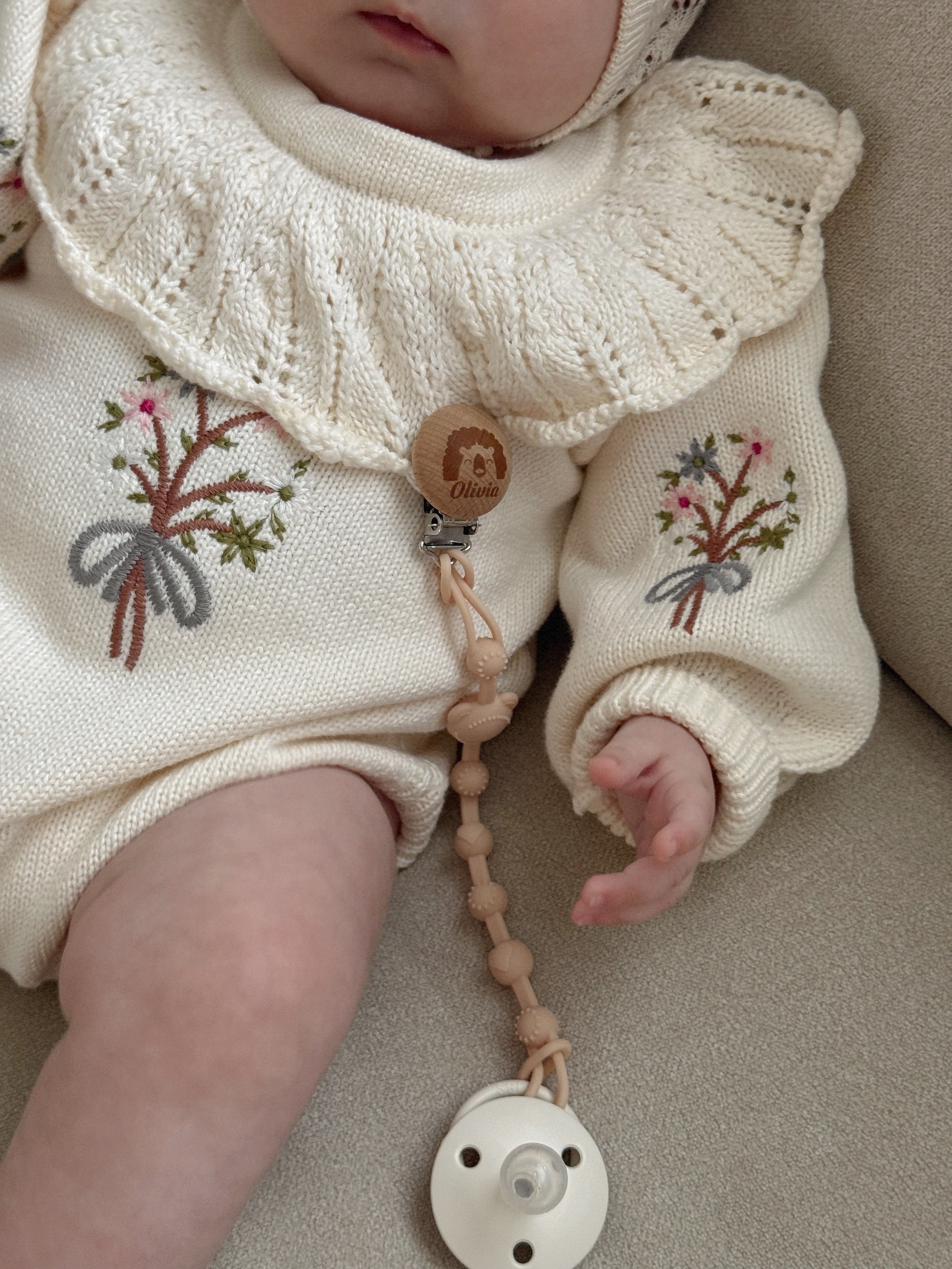 Bouquet knitted Romper Beige