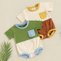 Summer Color Block Romper Green